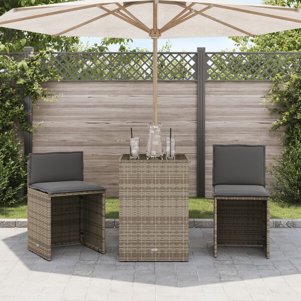vidaXL 3-delige Bistroset met kussens poly rattan beige