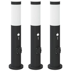 vidaXL Bolderverlichting met sensor en stopcontact 3 stuks 50 cm roestvrij staal IP44