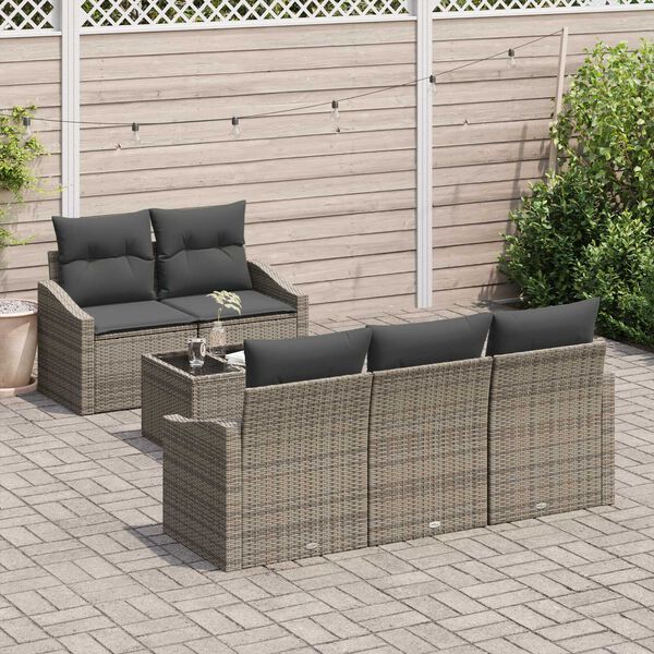 vidaXL Bankstel met kussen met opslag 6 pcs Grijs poly rattan