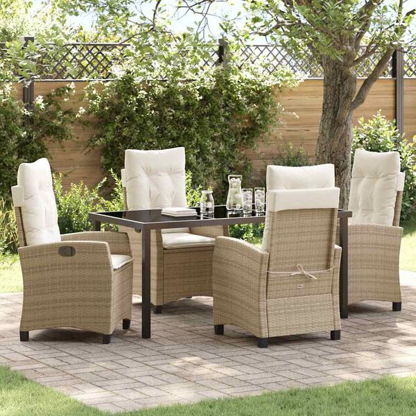 vidaXL Tuin eettafelset met kussen 5 pcs Beige poly rattan