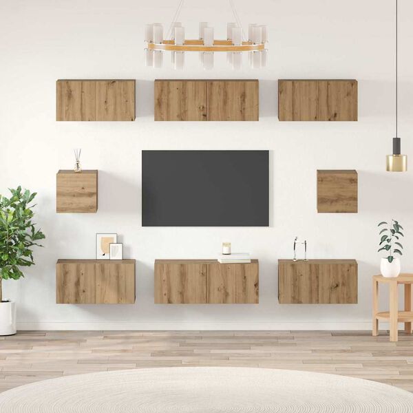 vidaXL Tv-meubelset Wandgemonteerd 8 pcs Artisan Eiken Bewerkt hout