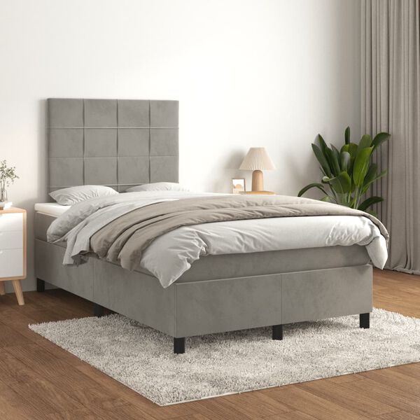 vidaXL Boxspring met matras fluweel lichtgrijs 120x190 cm