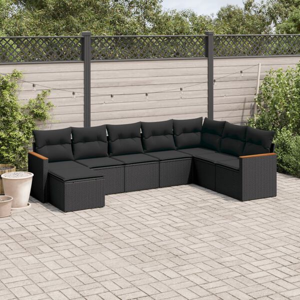 vidaXL 8-delige Loungeset met kussens poly rattan zwart