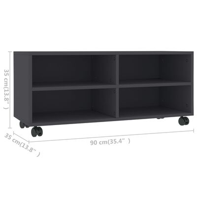 vidaXL Tv-meubel met wieltjes 90x35x35 cm bewerkt hout grijs