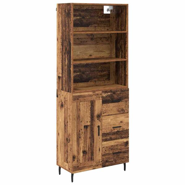 vidaXL Hoge kast Oud Hout 69,5 x 34 x 180 cm Geengineerd Hout en Glas