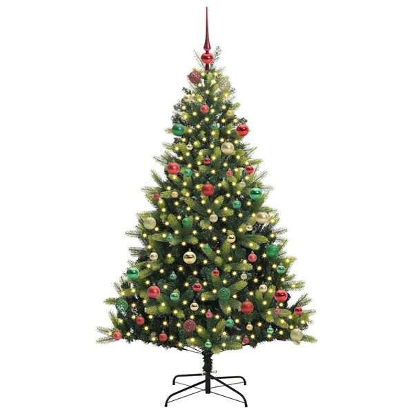 vidaXL Kunstkerstboom met scharnier 300 LEDs Groen 180 cm PVC en PE