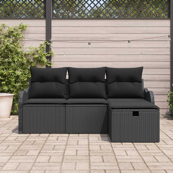 vidaXL Tuin Sofa Set met kussen met opslag 4 pcs Zwart Poly riet