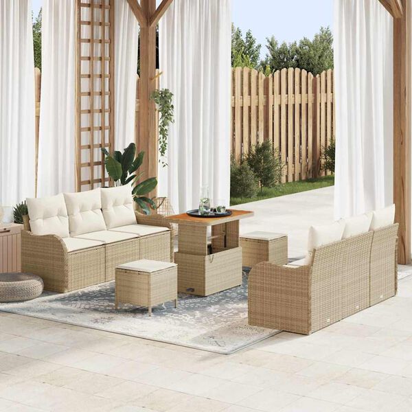 vidaXL Tuin Sofa Set met kussen met opslag 9 pcs Beige en Cr&egrave;me