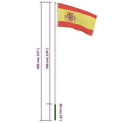 vidaXL Vlag met vlaggenmast Spanje 4 m aluminium
