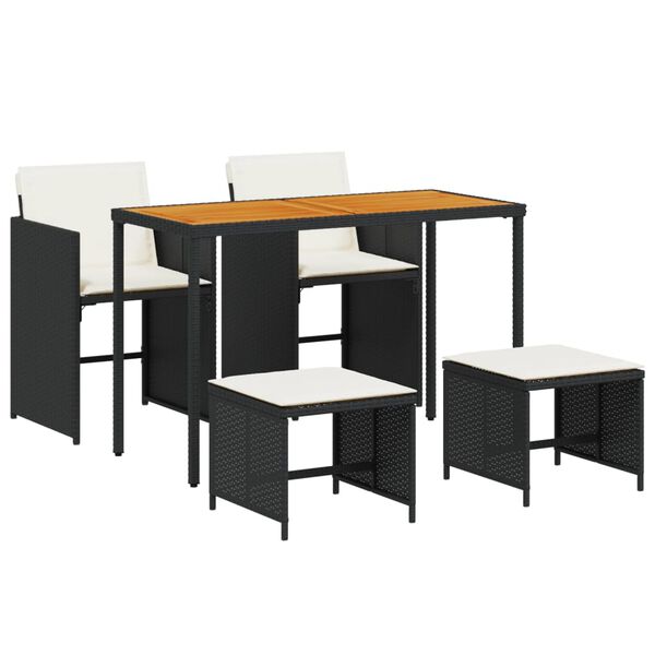 vidaXL 5-delige Tuinset met kussens poly rattan zwart