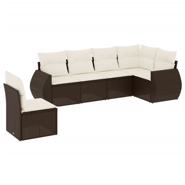 vidaXL 6-delige Loungeset met kussens poly rattan bruin
