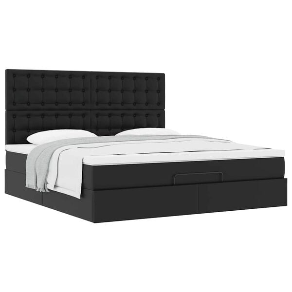 vidaXL Ottoman bed met matras 160x200cm kunstleer zwart