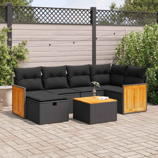 vidaXL 6-delige Loungeset met kussens poly rattan zwart