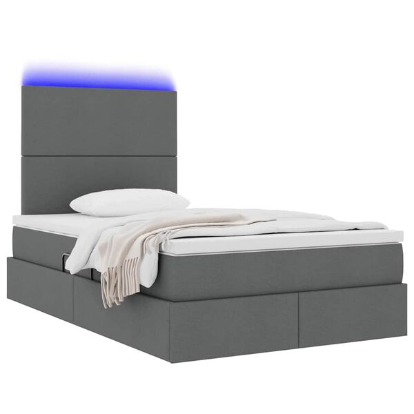 vidaXL Opbergbed met LED met matras Donkergrijs 120 x 190 cm Polyester
