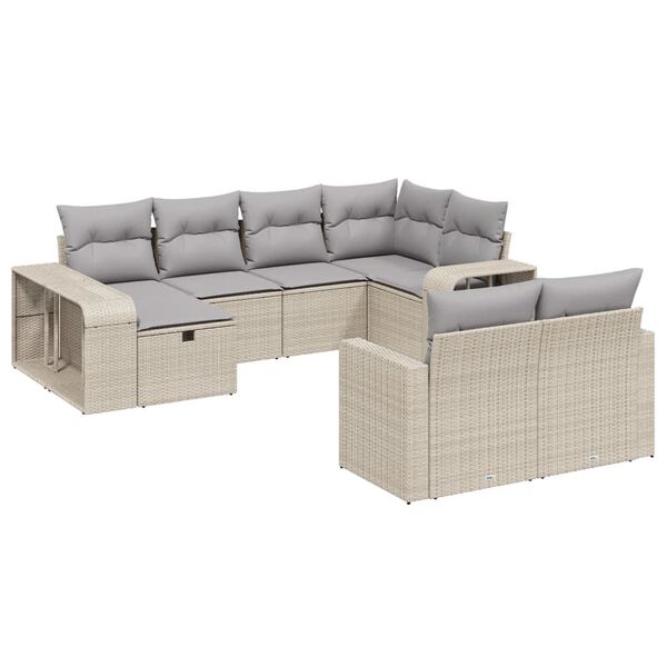 vidaXL 10-delige Loungeset met kussens poly rattan beige