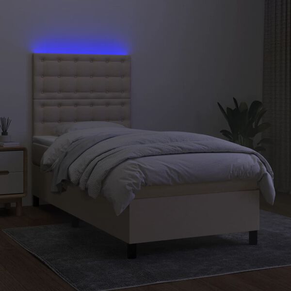 vidaXL Boxspring met matras en LED stof cr&egrave;mekleurig 100x200 cm