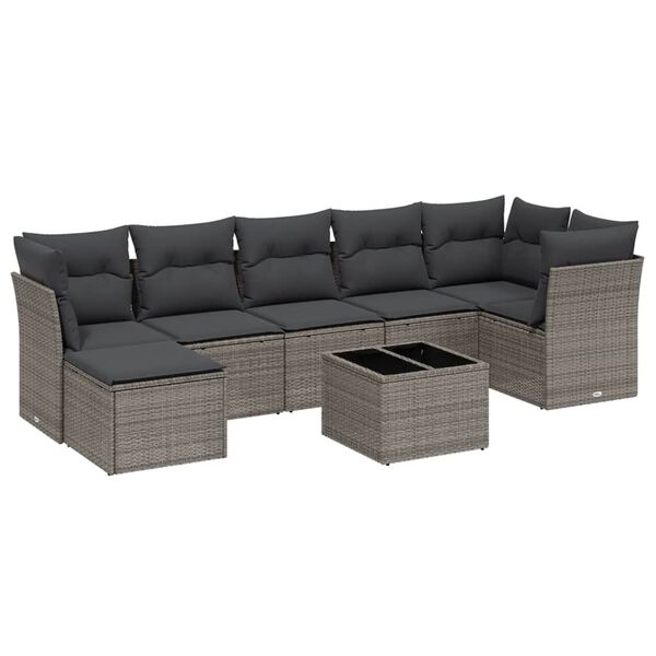 vidaXL 7-delige Loungeset met kussens poly rattan lichtgrijs