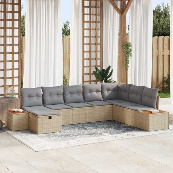 vidaXL Tuin Sofa Set met kussen 8 pcs Beige Poly riet