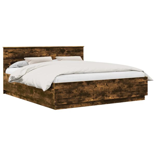 vidaXL Bedframe met hoofdeinde Gerookt eiken 200 x 200 cm Bewerkt hout
