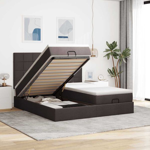 vidaXL Ottoman bed met matrassen en LED's 200x200cm stof donkerbruin