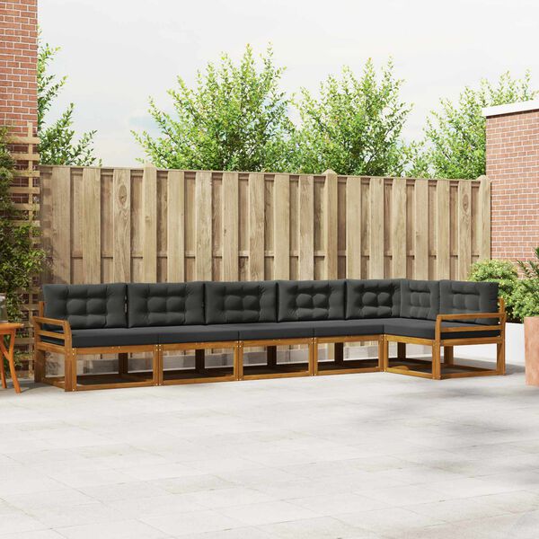 vidaXL Buiten bankenset met kussen 6 pcs Natuurlijk en Antraciet