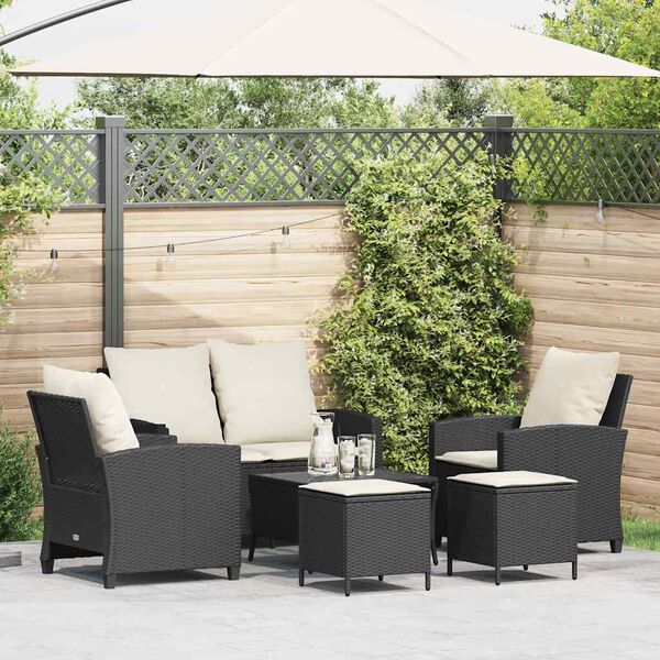 vidaXL 6-delige Loungeset met kussens poly rattan zwart