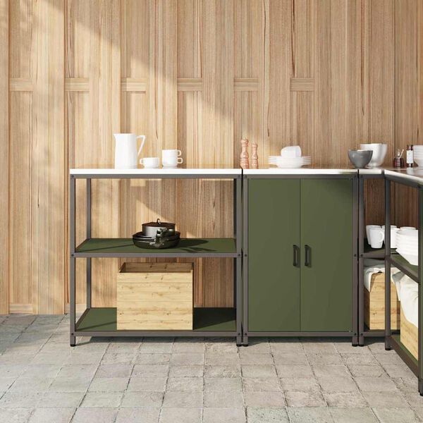 vidaXL Keukenopslag set met plank 2 pcs Olijf Groen Koudgewalst staal