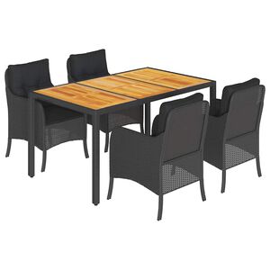 vidaXL 5-delige Tuinset met kussens poly rattan zwart