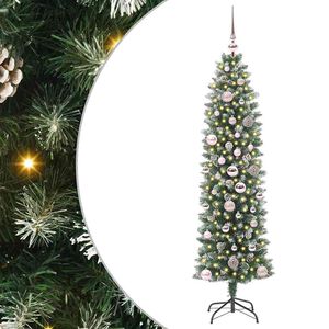 vidaXL Kunstmatige slanke kerstboom met 150 LED Groen en wit 150 cm