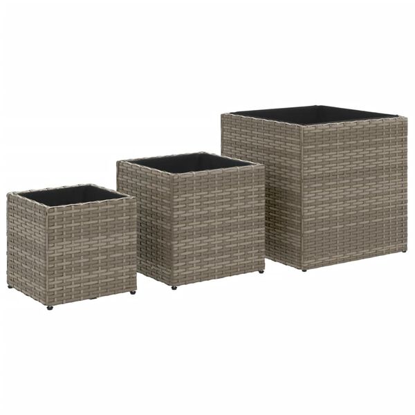 vidaXL Plantenbakken 3 st poly rattan grijs