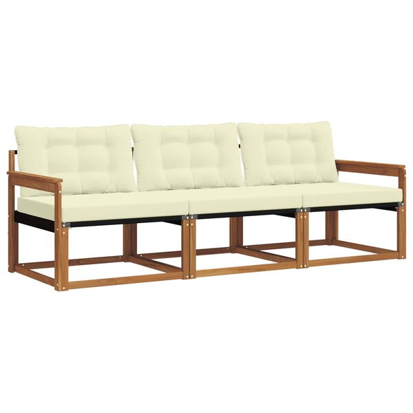 vidaXL Buiten bankenset met kussen 3 pcs Natuurlijk en Cr&egrave;me