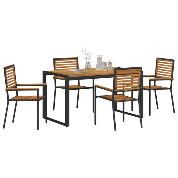 vidaXL Tuin eettafelset 5 pcs Zwart en Bruin poly rattan