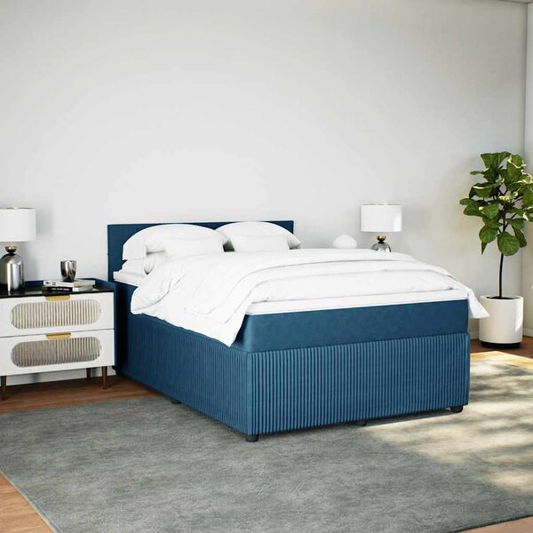 vidaXL Boxspring met matras fluweel blauw 140x200 cm