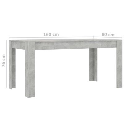 vidaXL Eettafel 160x80x76 cm spaanplaat betongrijs