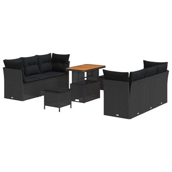 vidaXL Tuin Sofa Set met kussen 9 pcs Zwart poly rattan