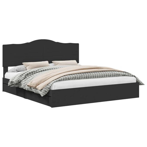 vidaXL Opslag bed met hoofdeinde Zwart 200 x 200 cm Bewerkt hout