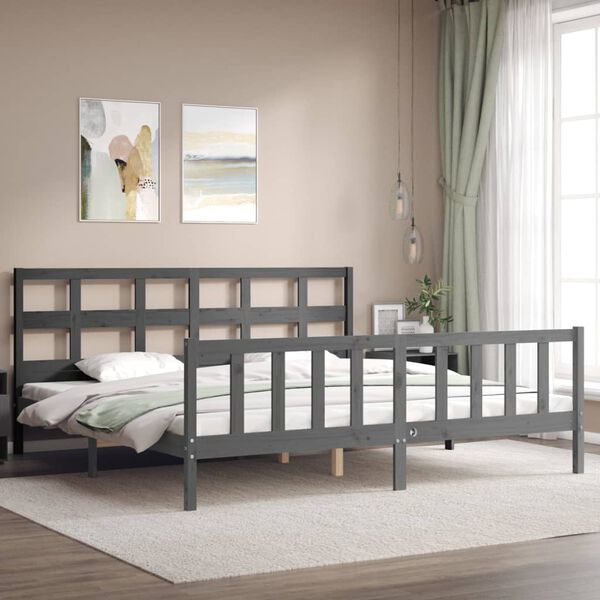 vidaXL Bedframe met hoofdbord massief hout grijs 200x200 cm