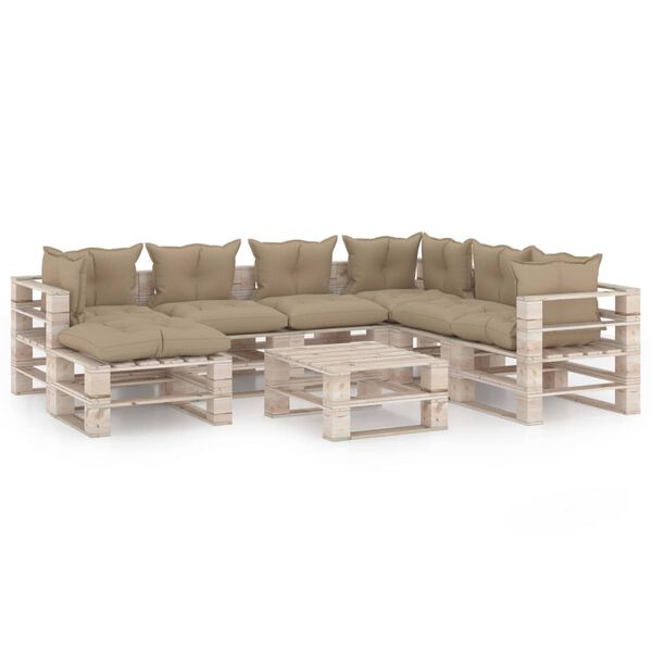 vidaXL 8-delige Loungeset met kussens pallet grenenhout