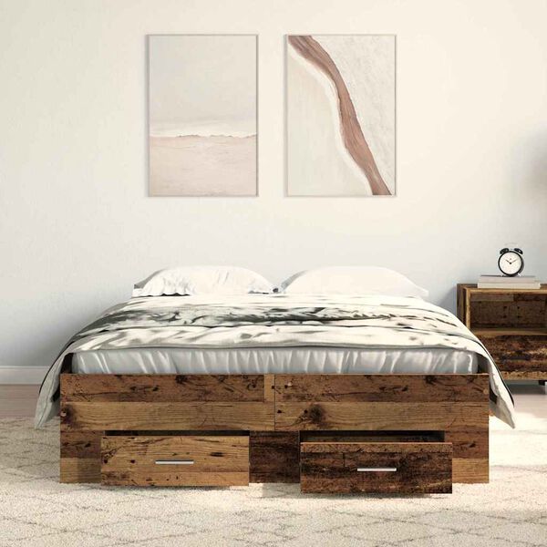vidaXL Bedframe met lade met opslag Oud Hout 120 x 190 cm Bewerkt hout