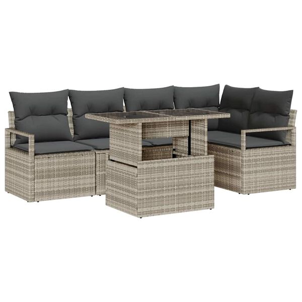 vidaXL Tuin Sofa Set met kussen 6 pcs Lichtgrijs poly rattan