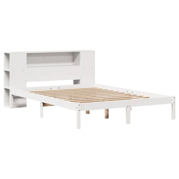 vidaXL Bed met boekenkast zonder matras grenenhout wit 140x200 cm