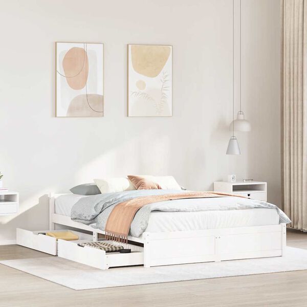 vidaXL Bedframe zonder matras massief grenenhout wit 140x190 cm