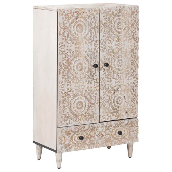 vidaXL Hoge Kast met lade Wit 60 x 33,5 x 100 cm Massief Mango Hout