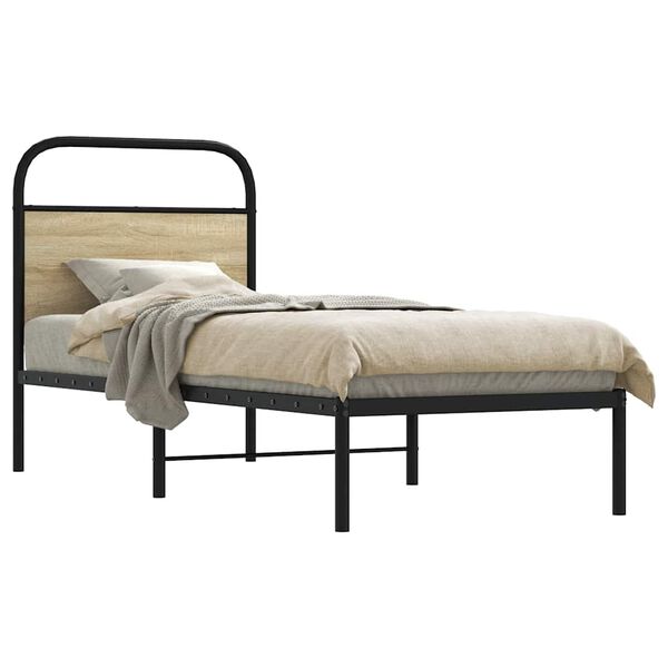 vidaXL Bedframe zonder matras bewerkt hout sonoma eikenkleur 75x190 cm