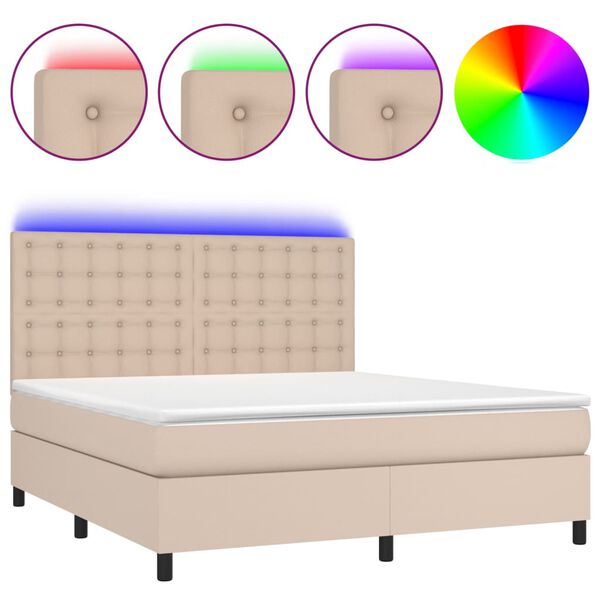 vidaXL Boxspring met matras en LED kunstleer cappuccinokleur 160x200cm