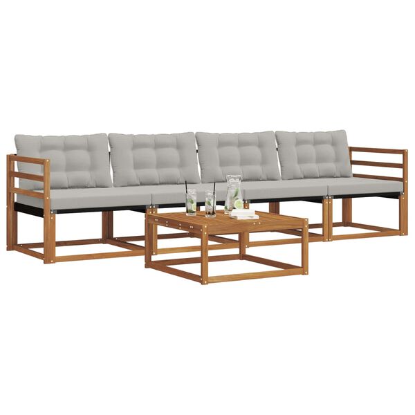vidaXL Buiten bankenset met kussen 5 pcs Natuurlijk en Lichtgrijs