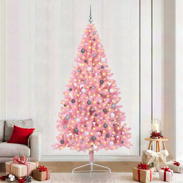 vidaXL Kunstmatig Voorverlicht Kerstboom met 300 LED Roze 240 cm PVC