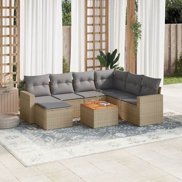 vidaXL 8-delige Loungeset met kussens poly rattan gemengd beige