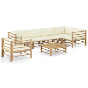 vidaXL 7-delige Loungeset met cr&egrave;mewitte kussens bamboe