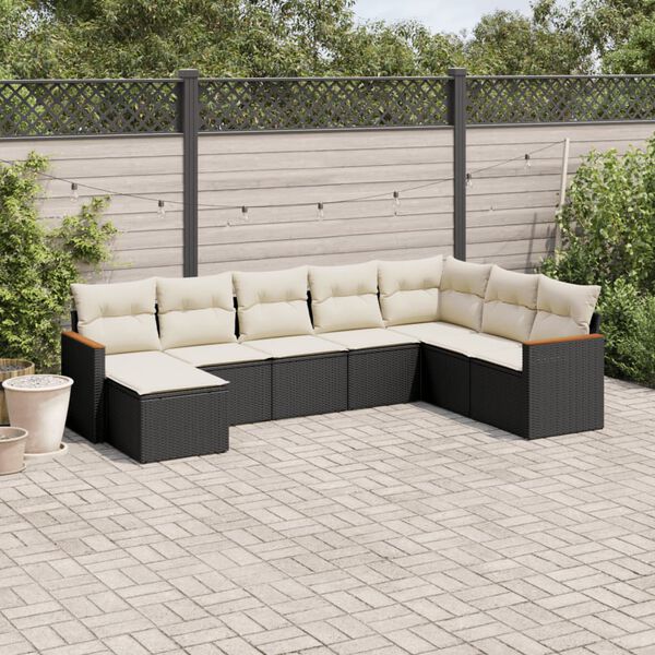 vidaXL 8-delige Loungeset met kussens poly rattan zwart